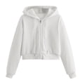 thumbnail image 1 of White Womens Zipper Top Hoodie Sweatshirt, Polyester Long Sleeve Hoodies, Women Casual Solid Long Sleeve Zipper Hooded Sweatshirt Tops, S, 1 of 8