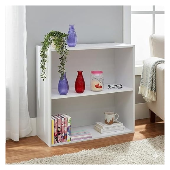 White Wood 2-Tier Shelf Bookcase Storage Organizer