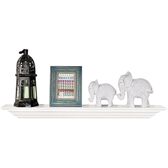 White Wood 24 inch Floating Shelves Wall Mounted,Corona Crown Molding Floating Wall Photo Ledge Shelves Fireplace Mantel Shelf,Solid Pine Wood Finished