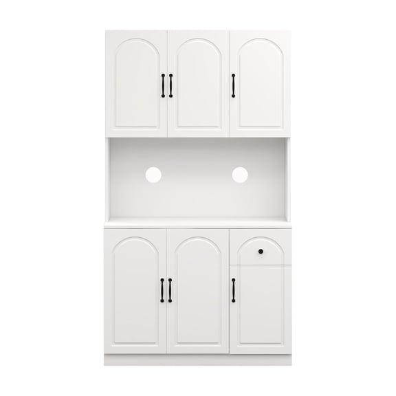 White Wood 39.76 in. Pantry Cabinet with Microwave Oven Countertop