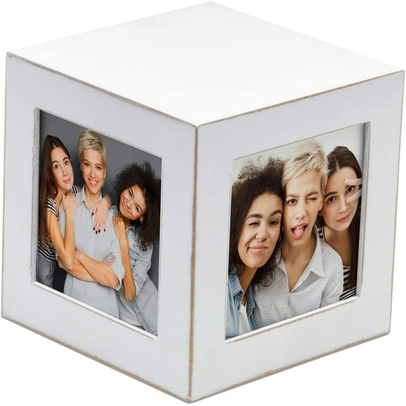 White Wood 4-Picture 3" x 3" Photo Cube