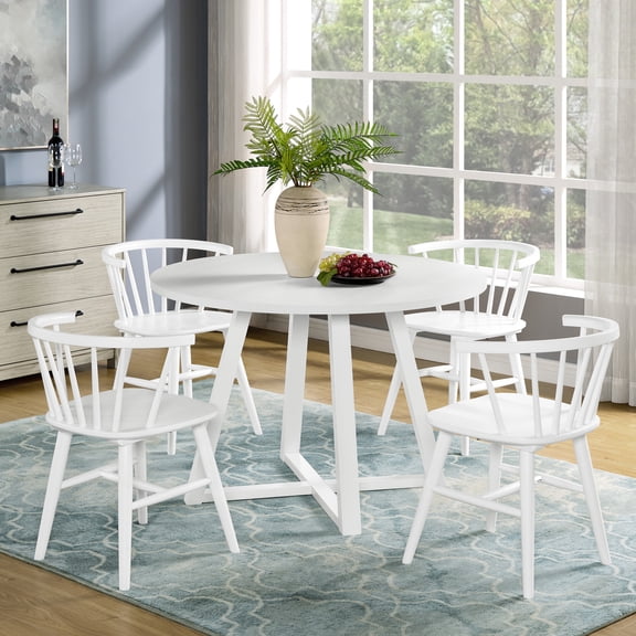 White Wood 5 Dining , Round Trestle Table With 4 Fascinating Chairs Revered