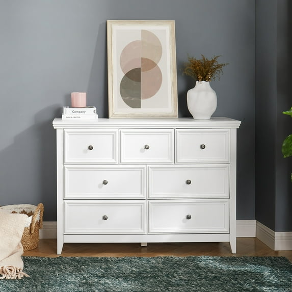 White Wood 7-Drawer Dresser/For Living Area/Provide Smooth Drawer Operation