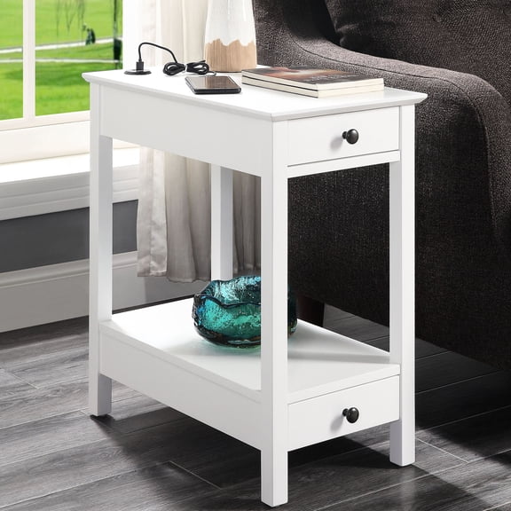 White Wood Accent - Two Drawers Storage - Living Room - Organize Small Items