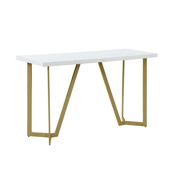 White Wood Console Table with Gold Painted Legs
