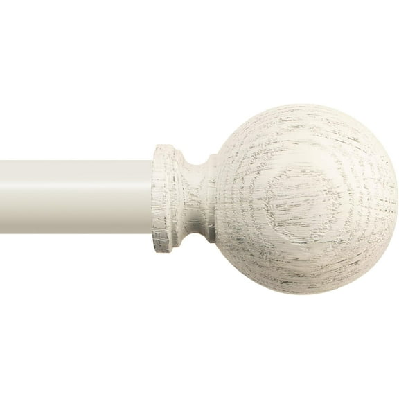 White Wood Curtain Rods for Windows:1" Farmhouse Boho Rrustic Wooden Curtain Rod Living Room Bedroom,Decorative Adjustable Antique White Drapery Rods Faux Wood Grain Vintage Distressed,66-120"