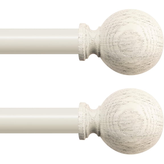White Wood Curtain Rods for Windows:Farmhouse Boho Rrustic Wooden Curtain Rod Living Room Bedroom,Decorative Adjustable Antique White Drapery Rods Faux Wood Grain Vintage Distressed,Size:36-88,2 Pack