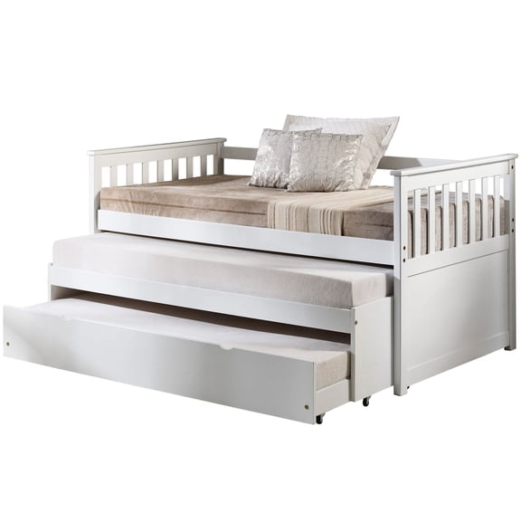 White Wood Daybed - Twin with Roll - out Bed Function - For Sleepovers - Comfortable Slatted Design