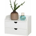 thumbnail image 1 of White Wood Desk Organizer with 2 Drawer, Mini Cute Cabinet with Storage Shelf for Tabletop, Small Desktop Box Organizer for Cosmetic Office Supplies, 1 of 8