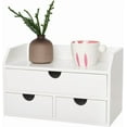 thumbnail image 1 of White Wood Desk Organizer with 3 Drawer, Mini Cute Cabinet with Storage Shelf for Tabletop, Small Desktop Box Organizer for Cosmetic Office Supplies, 1 of 15