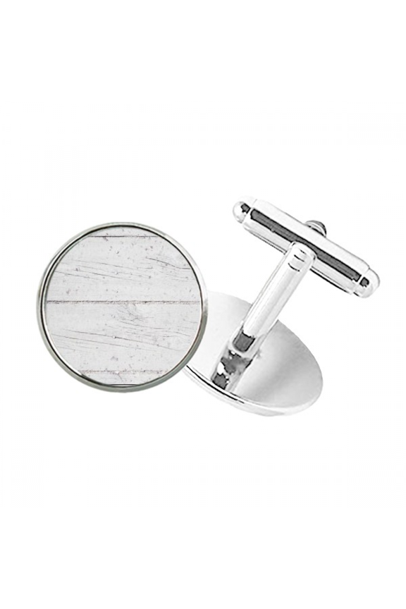 White Wood Floor Rough Wallpaper Texture Round Button Cuff Clip Stud Cufflinks