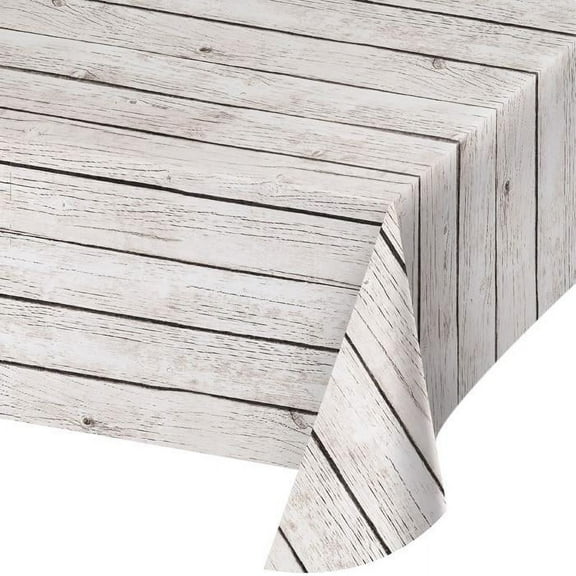 White Wood Grain 54" x 108" Plastic Tablecloth
