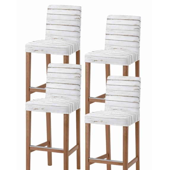 White Wood Grain Bar Stool Covers Set of 4, Vintage Farmhouse Wooden Board Stretch Washable Bar Chair Covers with Backs, Removable Pub Counter Height Chair Cover for Kitchen Dining Room Cafe
