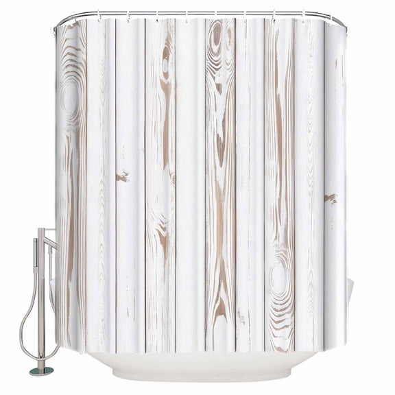 White Wood Grain Bathroom Shower Curtains with 12 Hooks Polyester Waterproof Shower Curtain for Stalls and Bathtubs Country Farmhouse Wooden Plank Decorative Bathroom Privacy Curtain 36x72 Inches