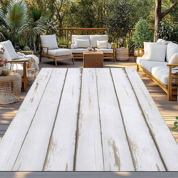 White Wood Grain Indoor Outdoor Rugs 4x6 Ft, Farmhouse Countryside Mottled Wooden Board Outdoor Patio Rugs Mat Washable Outside Area Rugs Carpet for Porch Deck RV Camping Pool Balcony Backyard
