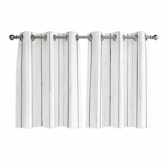 White Wood Grain Kitchen Curtains Short 45 Inch Length, Rustic Wooden Planks Farmhouse Grommet Top Bedroom Living Room Curtains, Light Filtering Cafe Curtain Drapes 2 Panels Set 84''x45''