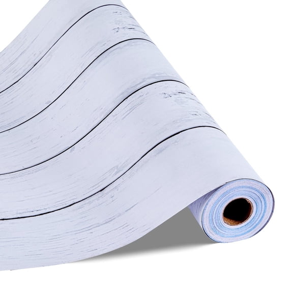 White Wood Grain Peel & Stick Wallpaper, 17.7x472.4 Inch Waterproof Self-Adhesive Vinyl, Removable Contact Paper for Countertop Cabinet Bedroom Office Decor