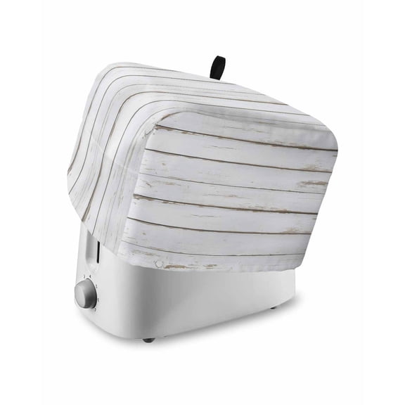 White Wood Grain Small Toaster Cover 2 Slice, Kitchen Appliance Covers, Vintage Farmhouse Wooden Board Toaster Oven Cover with Loop, Bread Machine Cover Polyester Dust Cover Protection