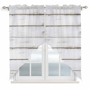 White Wood Grain Swag Curtains for Living Room/Bedroom, Vintage Farmhouse Wooden Board Swag Kitchen Curtain Valances for Windows, Tier Topper Scalloped Curtain 2 Panels, 56"W x 36"L