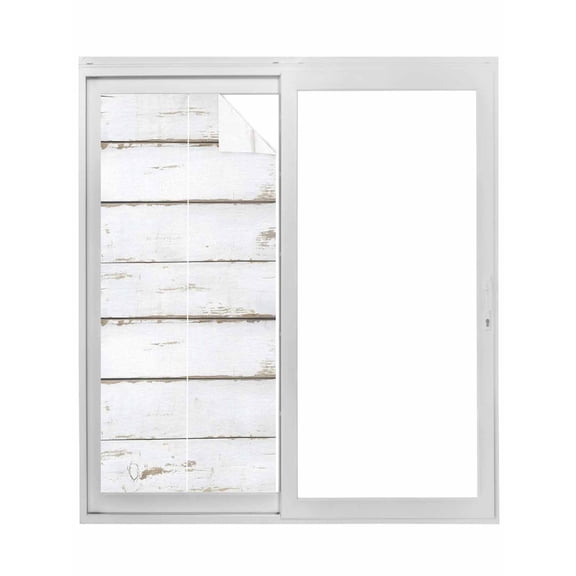 White Wood Grain Window Privacy Film, Vintage Farmhouse Wooden Board Static Cling UV Sun Blocking Tint Film Heat Control Windows Films for Bedroom Bathroom, Window Stickers 35.4"x78.7"