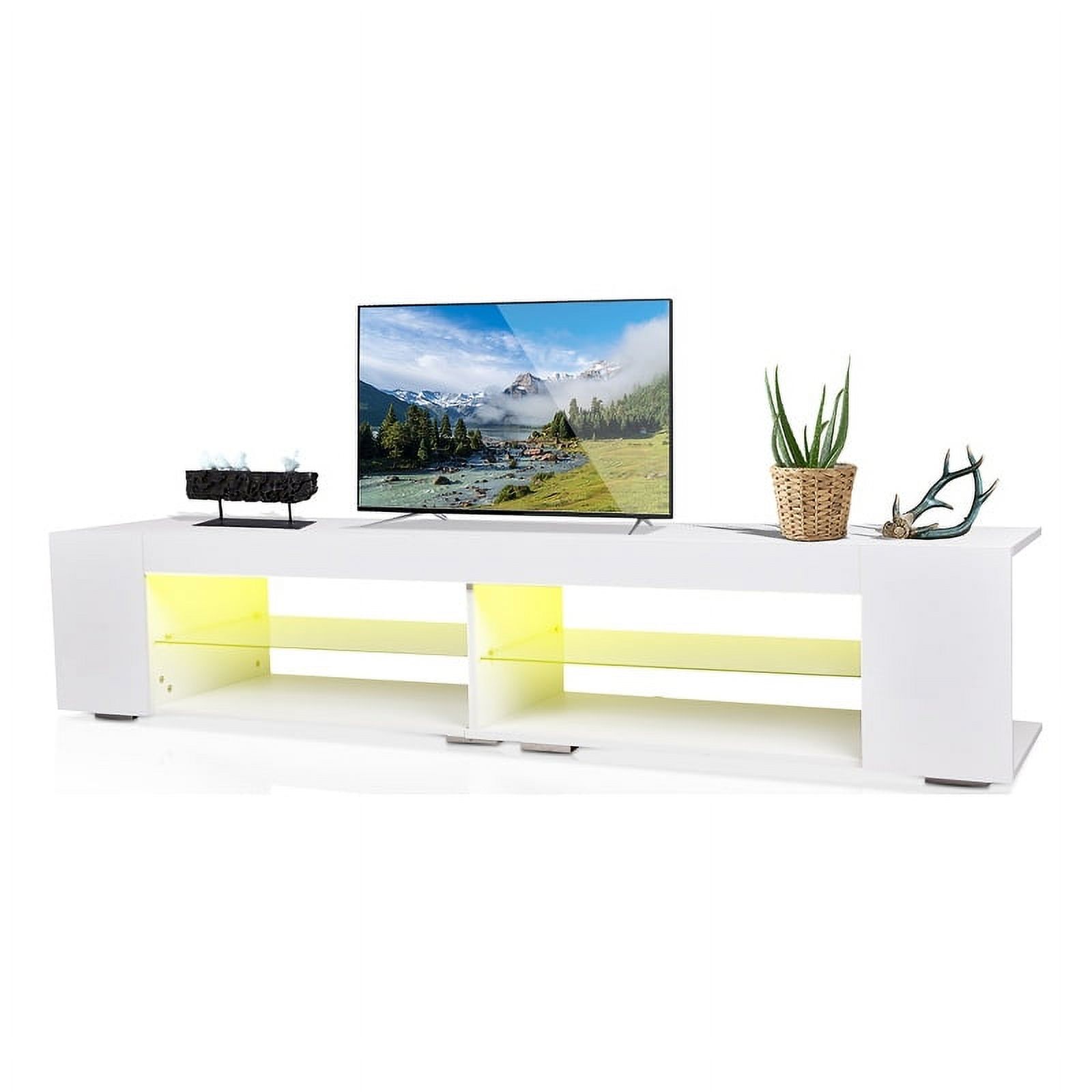 White Wood LED TV Stand Modern Entertainment Center with Storage High Gloss