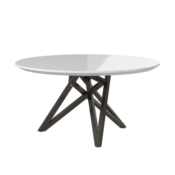 White Wood Lacquer Dining Table with brushed Gray Stainless Steel Legs