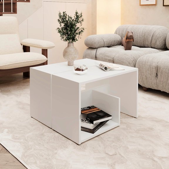 White Wood - Look - Two Open Shelves for Storage - Living Space - Clean Aesthetic