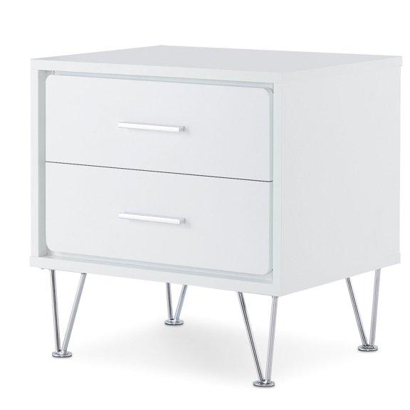 White Wood+Metal Accent Table with Drawers | Fit for Various Interior Styles | Get Durable and Stable Storage Solution