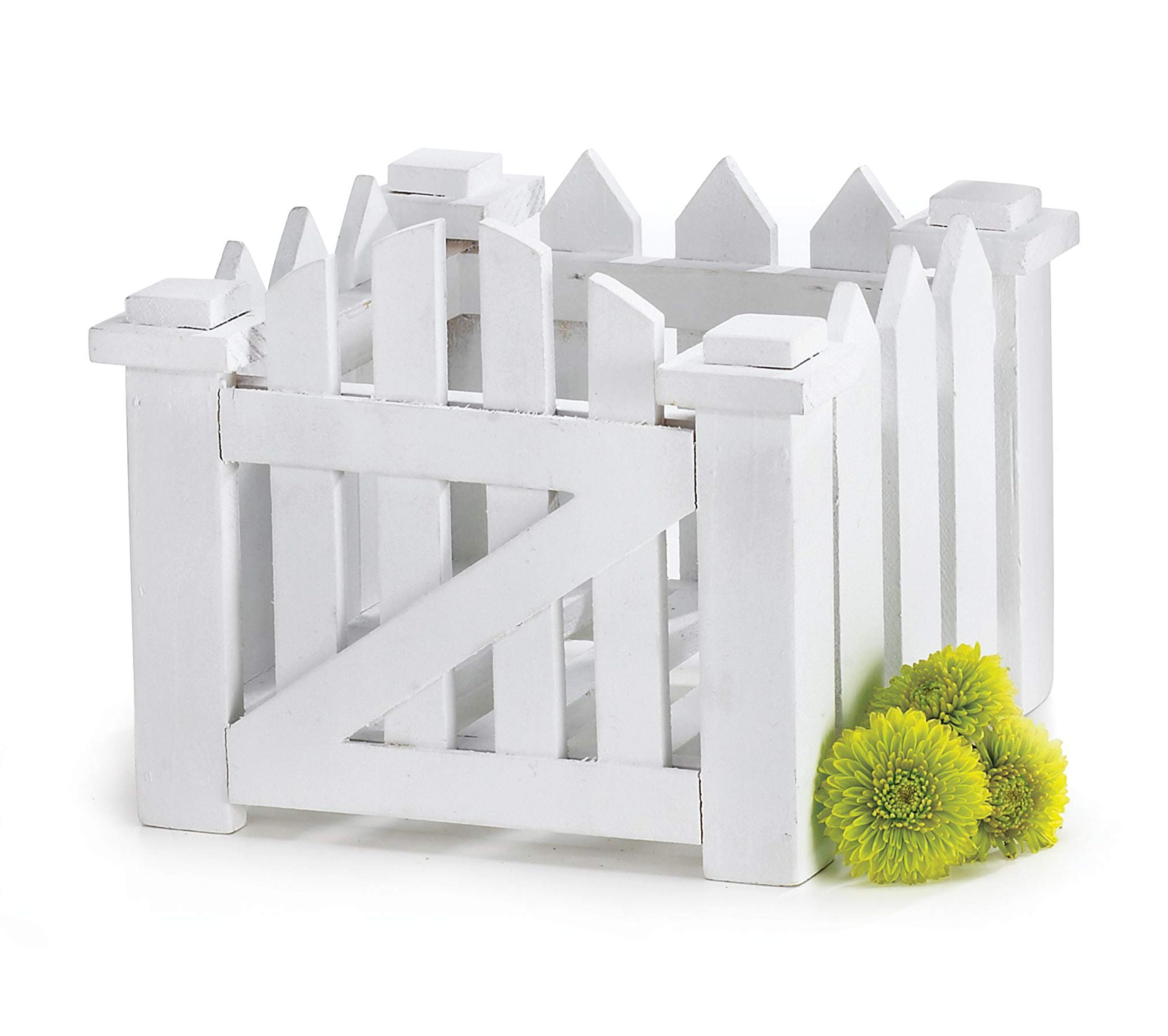 White Wood Picket Fence Flower Planter for Home Decor, Weddings and Showers