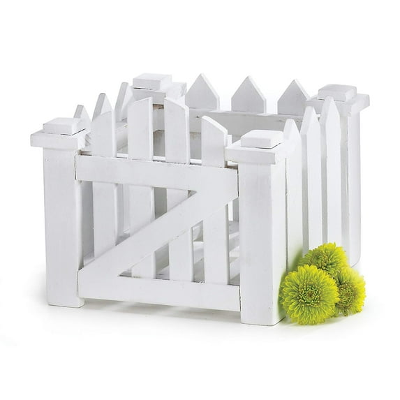 White Wood Picket Fence Flower Planter for Home Decor, Weddings and Showers
