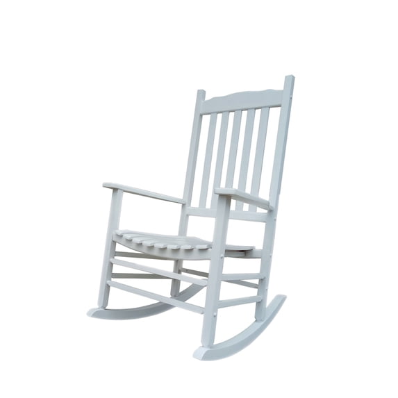 White Wood Porch Rocker Outdoor Rocking Chair - Easy Assembly