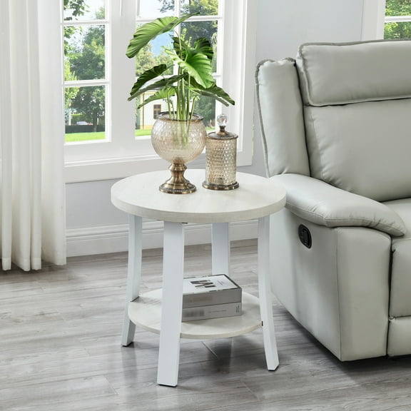 White Wood Shelf Table - Contemporary Chic Home Element Round End With Design And Function