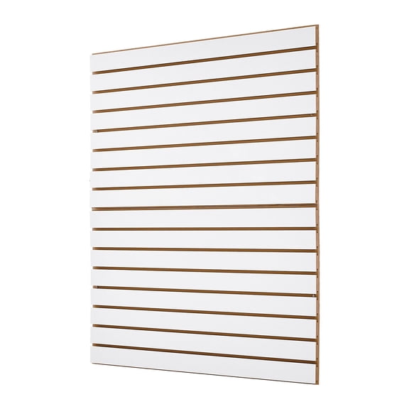 White Wood Slat Wall Panel, 4x4ft MDF Slatwall System, Modular Garage Storage Display Panels, Easy to Install DIY Cut Interlocking Structure
