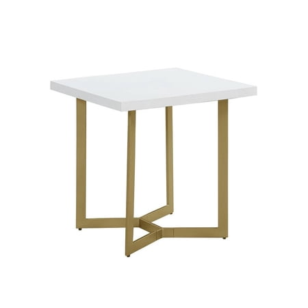 White Wood Sofa End Table with Gold Painted Legs