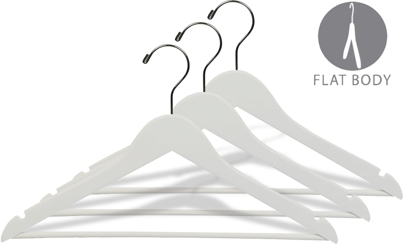 17 Wooden Coat Hanger - White with Chrome Clips