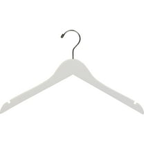 White Wood Top Hanger, Box of 50 Space Saving 17 Inch Flat Wooden Hangers w/ Chrome Swivel Hook & Notches for Shirt Jacket or Dress by International Hanger
