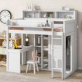 thumbnail image 1 of White Wood Twin Size Loft Bed Offering Multiple Storage Shelves & a Spacious Wardrobe, 1 of 15