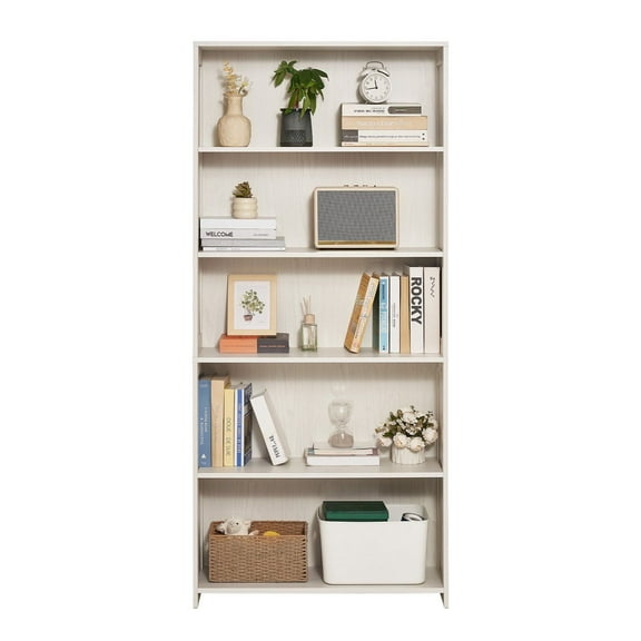 White Wooden Bookshelf - 5-Tier Freestanding Open Bookcase, 68" Height for Home Office