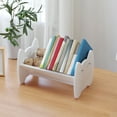 thumbnail image 1 of White Wooden Desktop Bookshelf Storage Rack, Small Book Stand Organizer, Natural Solid Wood, Forward Tilt Design, Space-Saving Book Storage Rack for Office, Study, Desk, 12.6x8.46x7.68in, 1 of 6
