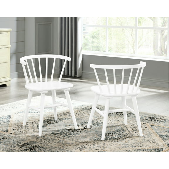 White Wooden Dining Chairs , 2 Pieces - Spindle Back For A Chic Touch Chair 2 Elegant Room