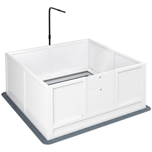 White Wooden Dog Whelping Box with Adjustable Door, Pig Rail and Retractable Light Stand