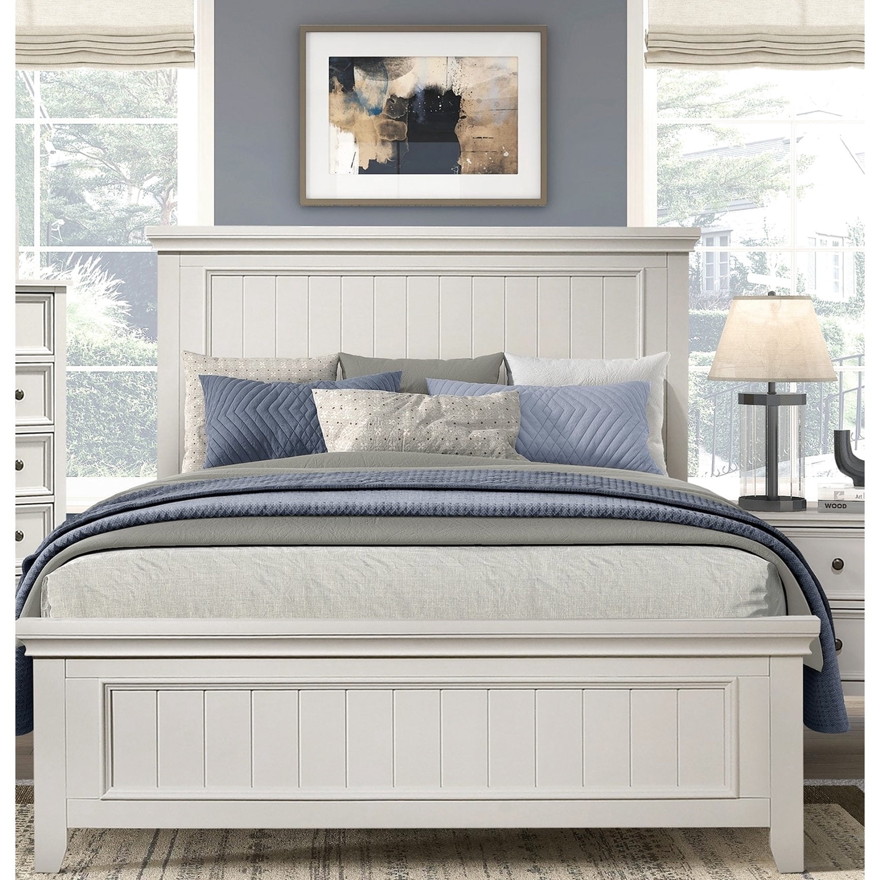 White Wooden - Farmhouse Style Queen Panel Bed - Bedroom Interior ...