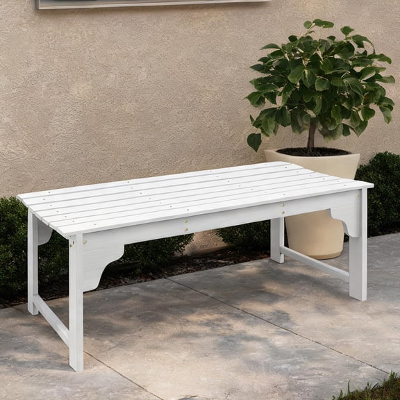 White Wooden Garden Bench with Curved Slatted Seat  Backless Outdoor Patio Seating for Porch, Poolside, Conservatory