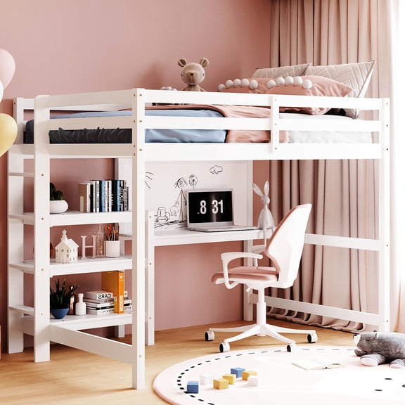 White Wooden Loft Bed | Fit Well in Bedroom with Elegant Design