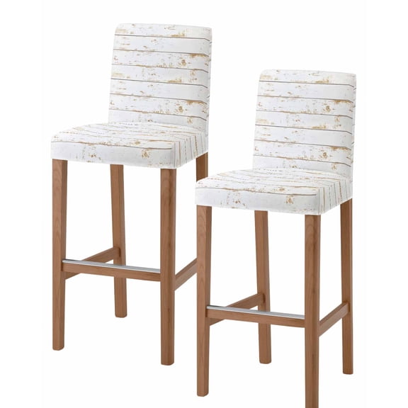 White Wooden Plank Bar Stool Covers Set of 2, Country Vintage Farmhouse Wood Grain Stretch Washable Bar Chair Covers with Backs, Removable Pub Counter Height Chair Cover for Kitchen Dining Room Cafe