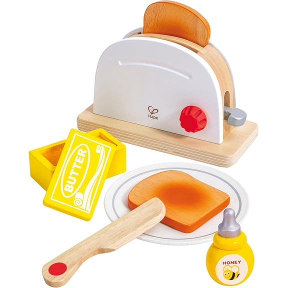 White Wooden Pop-Up Toaster Set Pretend Play Breakfast Accessories for Preschoolers