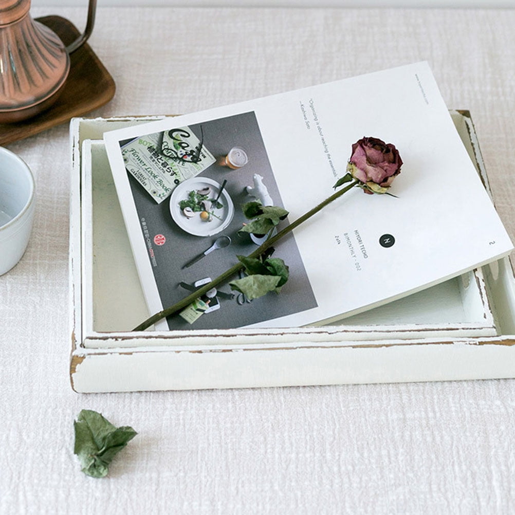 White Wooden Serving Tray Vintage Rustic Rectangular Serving Platter