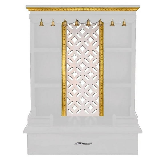White Wooden Temple For Home With LED Lights | Designer Mandir With Storage Cabinets | Pooja Mandir | Puja Mandap | Pooja Ghar| Hindu Temple