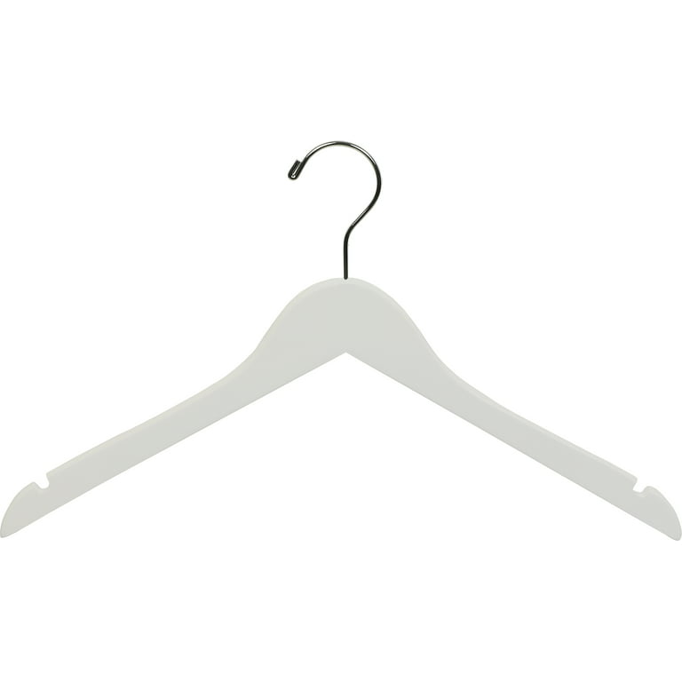 White Wooden Top Hanger, (Box of 8) Space Saving 17 Inch Flat Hangers with  Chrome Swivel Hook & Notches for Hanging Straps 