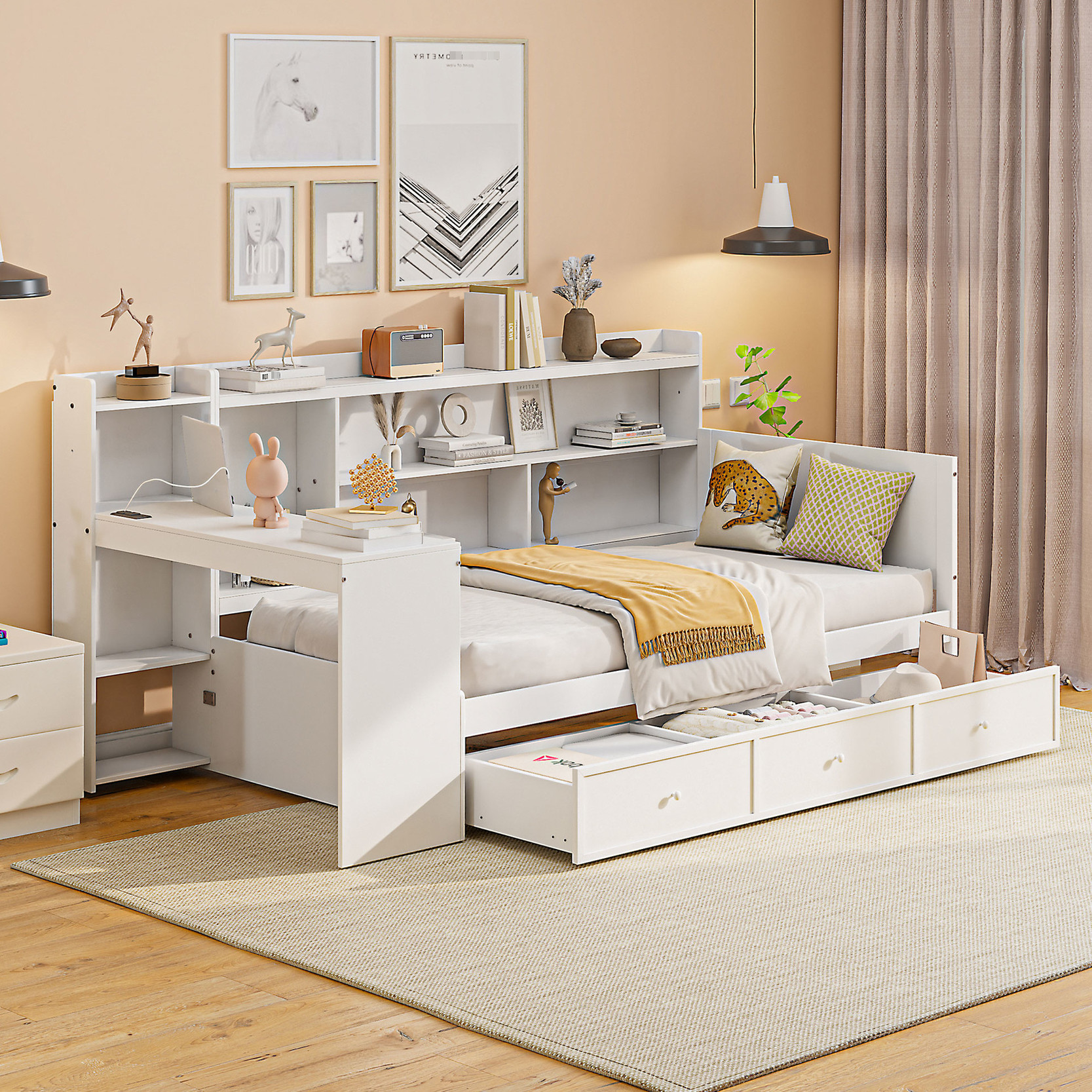 White Wooden Twin Daybed with Big Drawers / Store Plenty of Items in